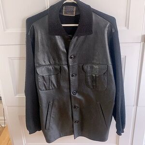 VINTAGE MADE IN ITALY Black Leather & Wool Jacket/coat  Men Size Medium Unisex
